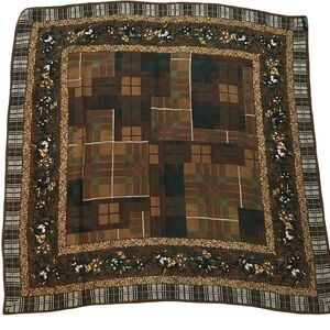 Jane Shilton pure silk, brown, large scarf Elegant Brown Patchwork floral scarf